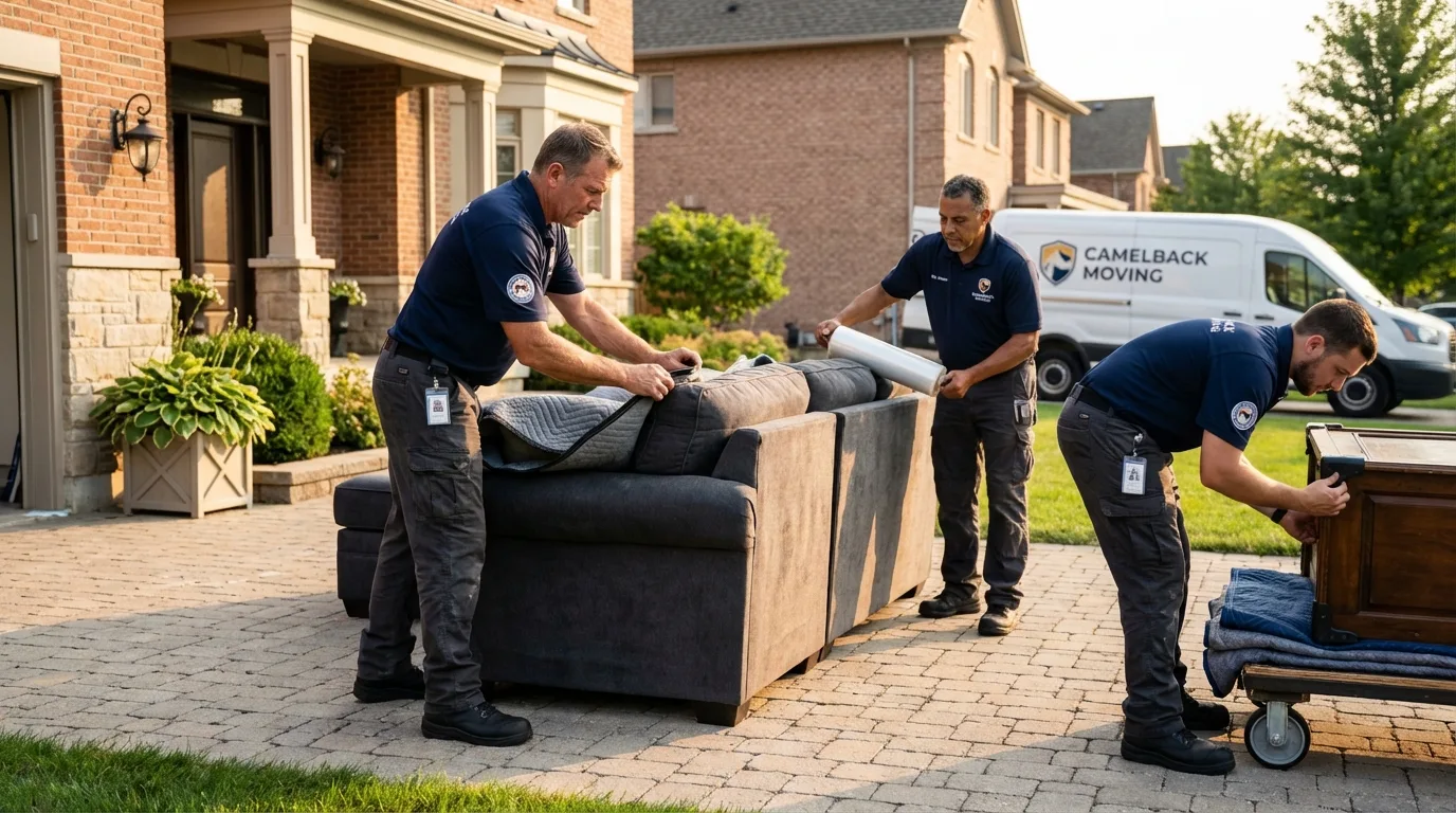 Large estate moving crew wrapping furniture in Lakeside, CA
